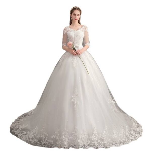 Short Sleeve Lace Wedding Dress - Image 4