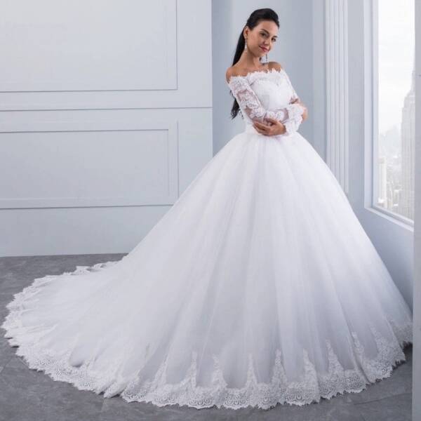 Lace Long Trail Wedding Dress - Image 4