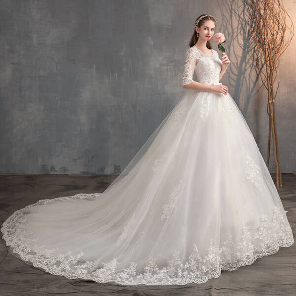 Short Sleeve Lace Wedding Dress - Image 2
