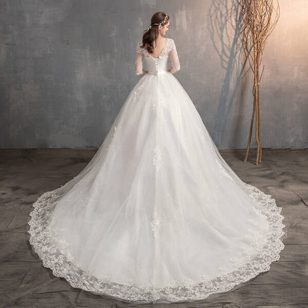 Short Sleeve Lace Wedding Dress - Image 5