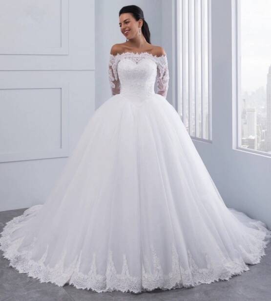 Lace Long Trail Wedding Dress