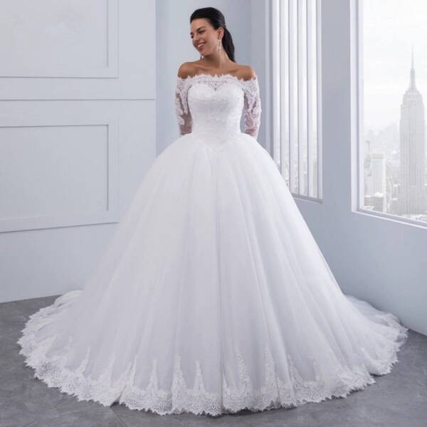 Lace Long Trail Wedding Dress