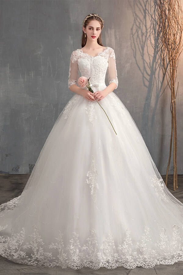 Short Sleeve Lace Wedding Dress - Image 3